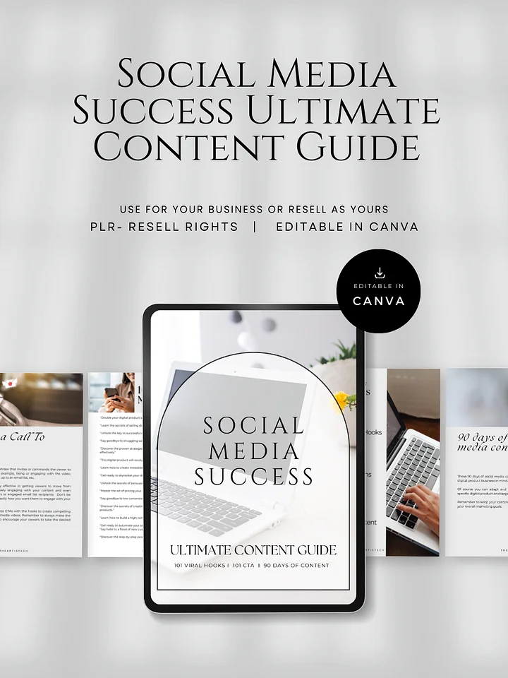 Social Media Success Ultimate Content Guide – 101 Hooks, 101 CTAs, 90 Days of Content | PLR product image (1)