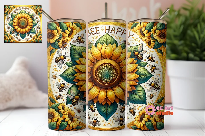 Bee Happy Tumbler Wrap PNG product image (1)