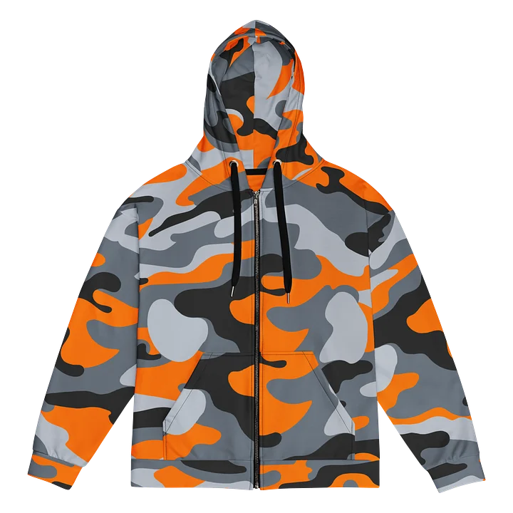 Orange Chrome Camo Hoodie – Bold Y2K Streetwear Zip-Up product image (1)
