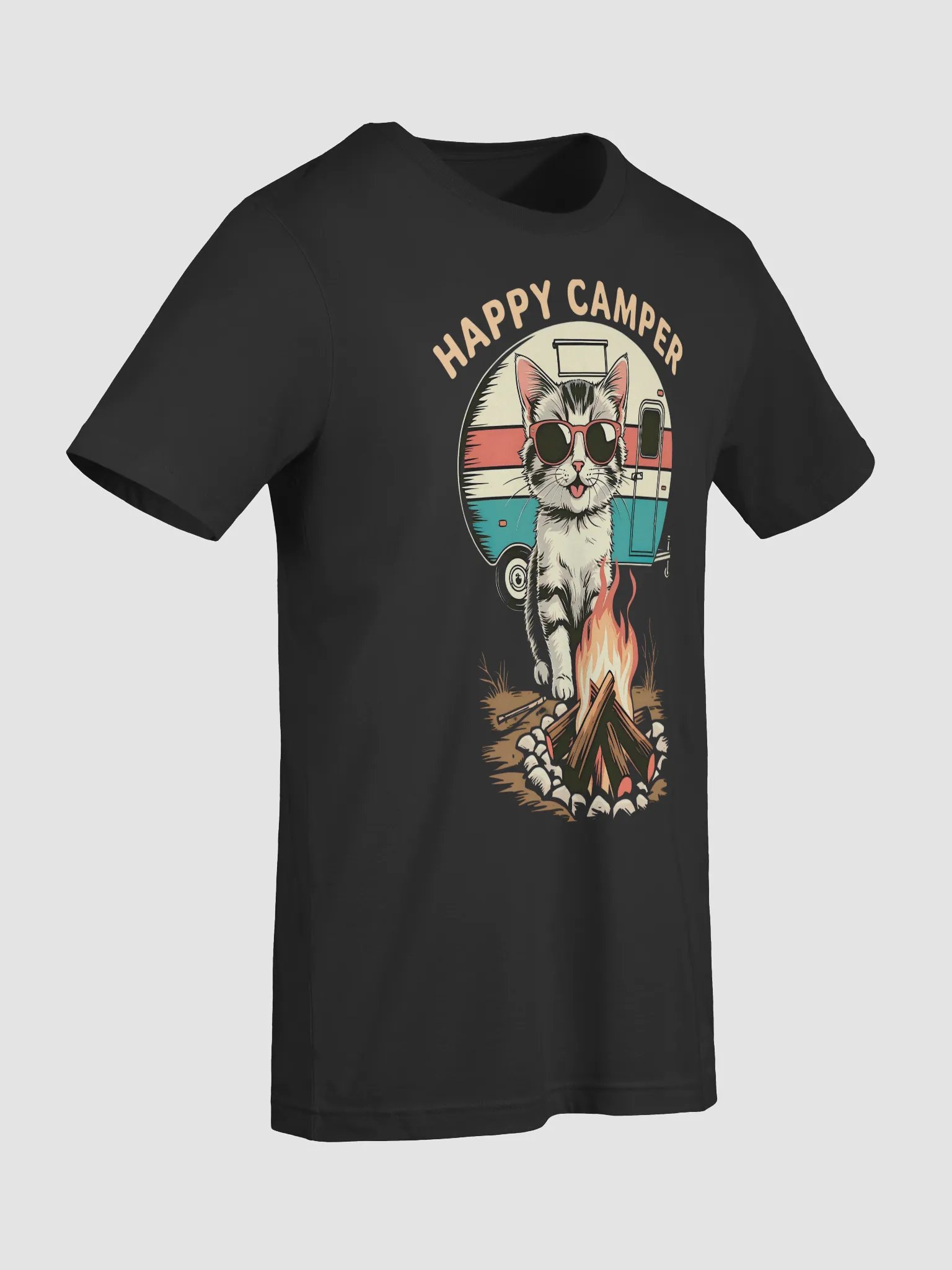 Retro Happy Camper cat T-Shirt product image (9)