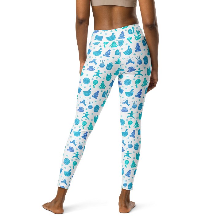 Zen Harmony Yoga-Meditation Leggings - Blue Wellness Icons on White product image (2)