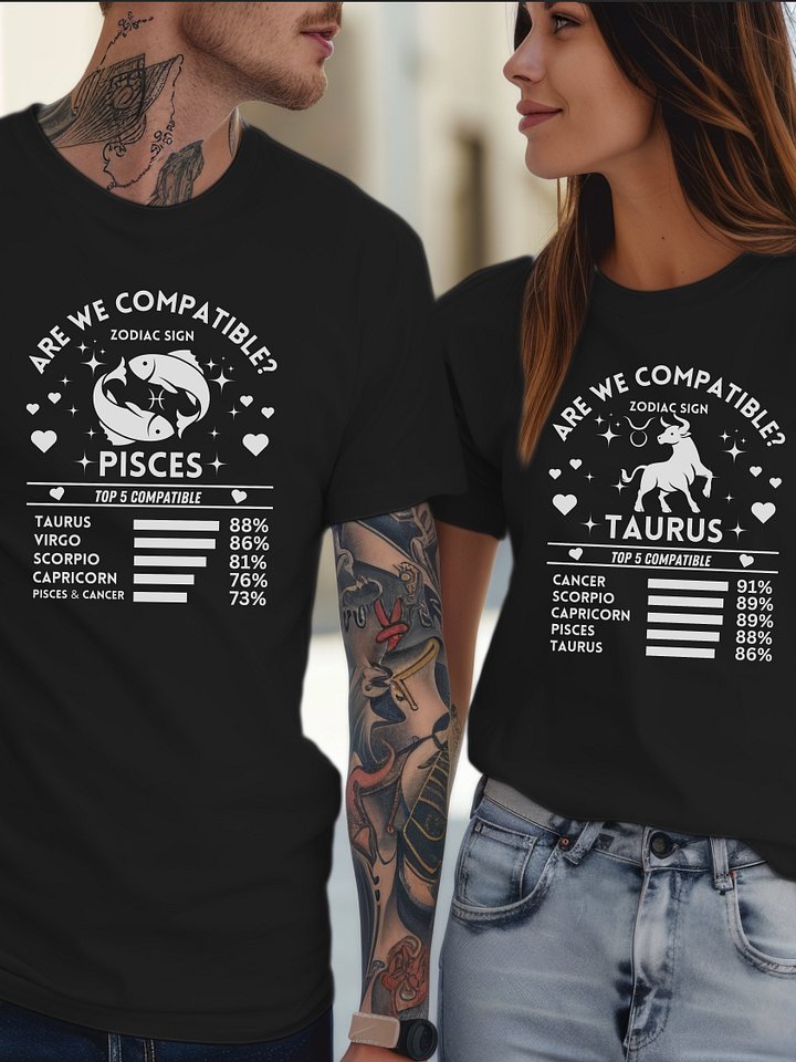 Pisces Zodiac Sign Romantic Compatibility T-Shirt - Dark Comfort Colors 1717 product image (2)