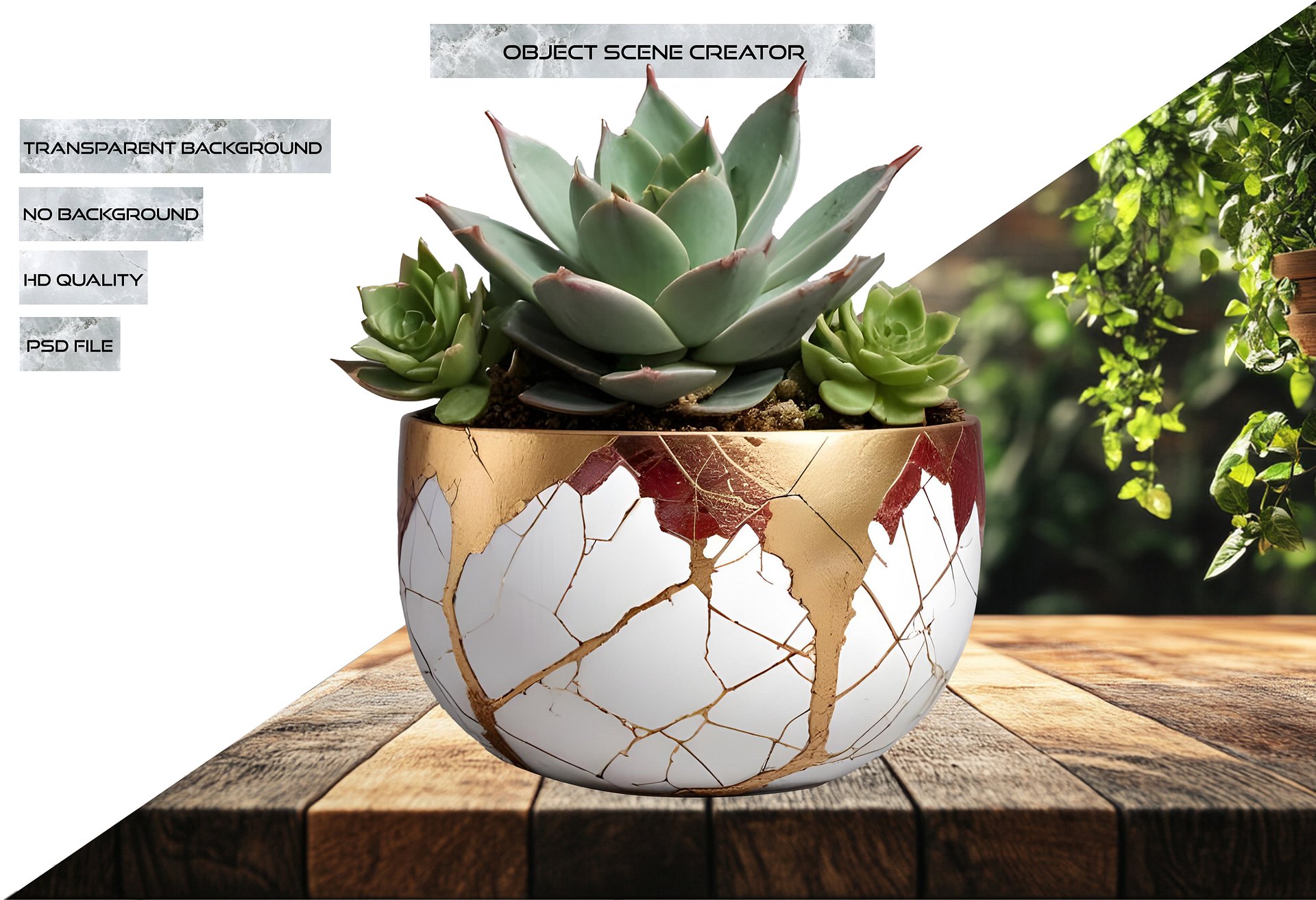 Kintsugi Elegance – Garnet & White Succulent Planter PNG product image (2)