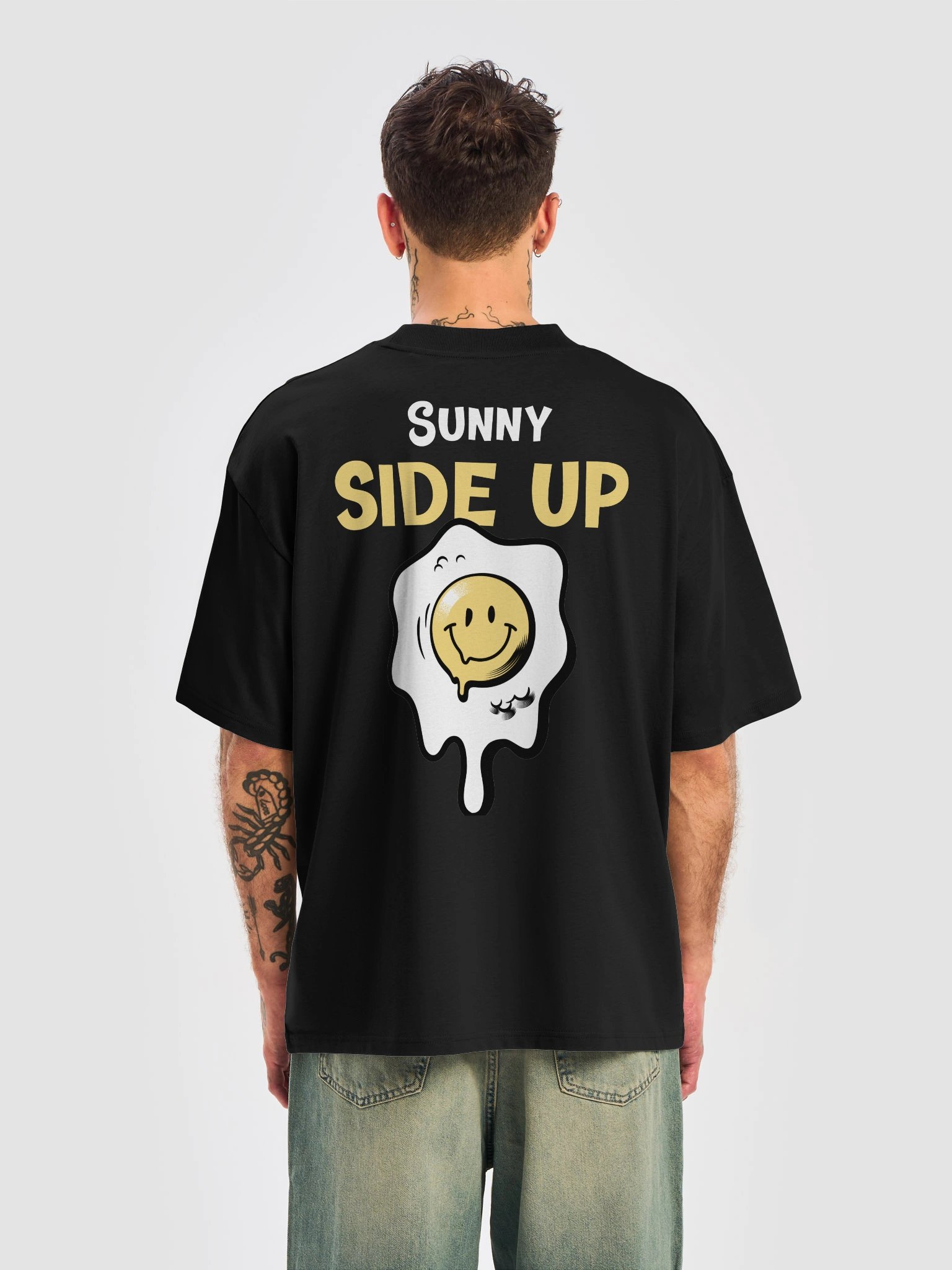 Sunny Side Up Graphic Oversize T-Shirt | Premium Streetwear Black and Dark Blue Tee product image (16)