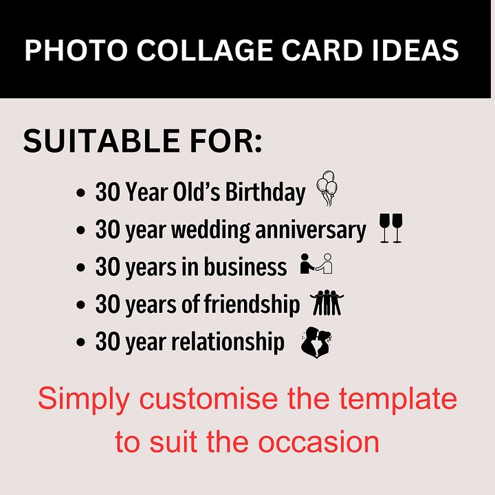 Thirty Year Celebration Card Photo Collage Canva Template product image (2)