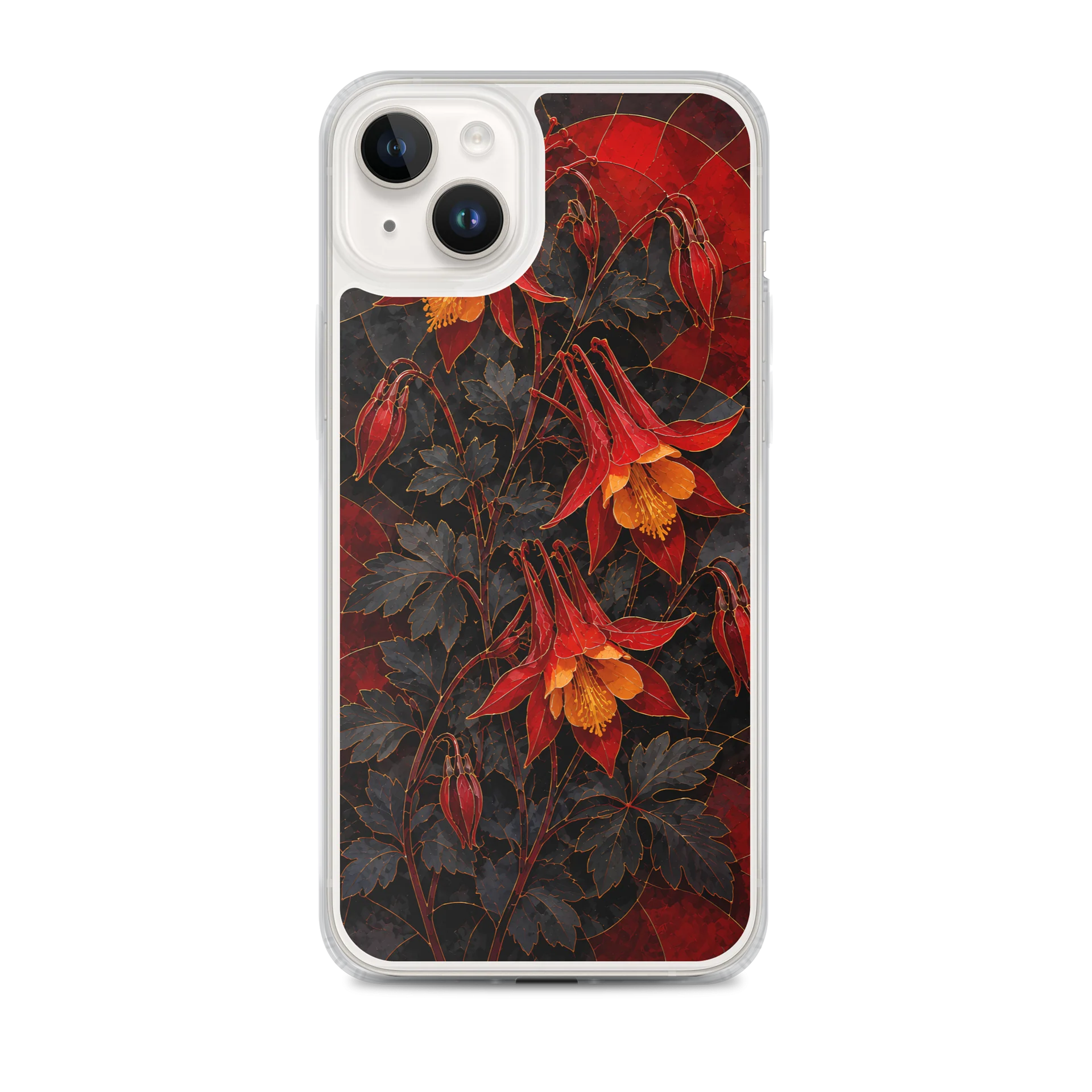 Fiery Red And Charcoal Black Wild Columbine Flowers Mosaic Premium Soft Silicone iPhone Case - MagSafe Compatible product image (1)