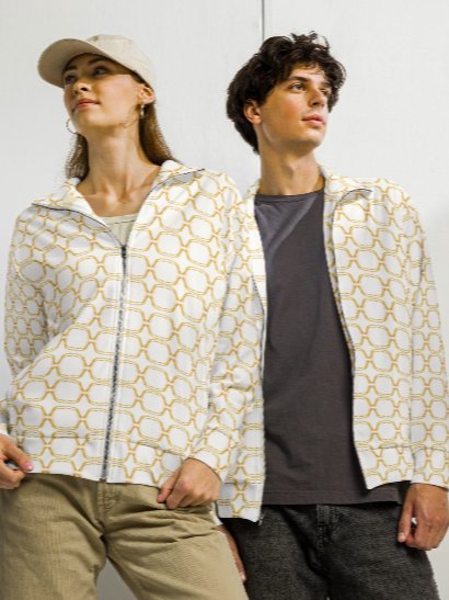 Golden Arabesque Harmony: Modernes Linienmuster Vibrant Geometry All-Over Bomber Jacket product image (1)
