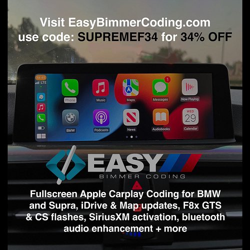 Need Fullscreen Apple CarPlay in your BMW/Supra? Use code SUPREMEF34 for 34% off @easybimmercoding 🤝

Coding Fullscreen Apple...