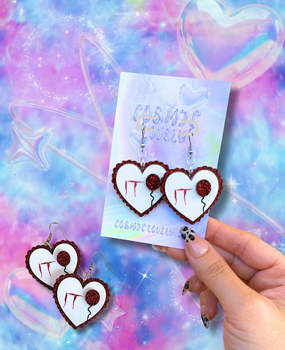 IT horror hearts available now! 🎈 🤡 As earrings, pins, magnets, keychains, phone charms or Stanley toppers!

[IT, pennywise, ...