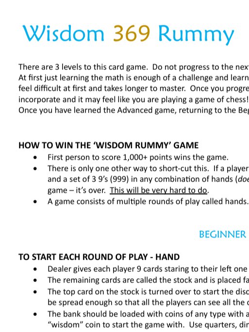 Wisdom 369 Rummy Scoring & Instructions product image (2)