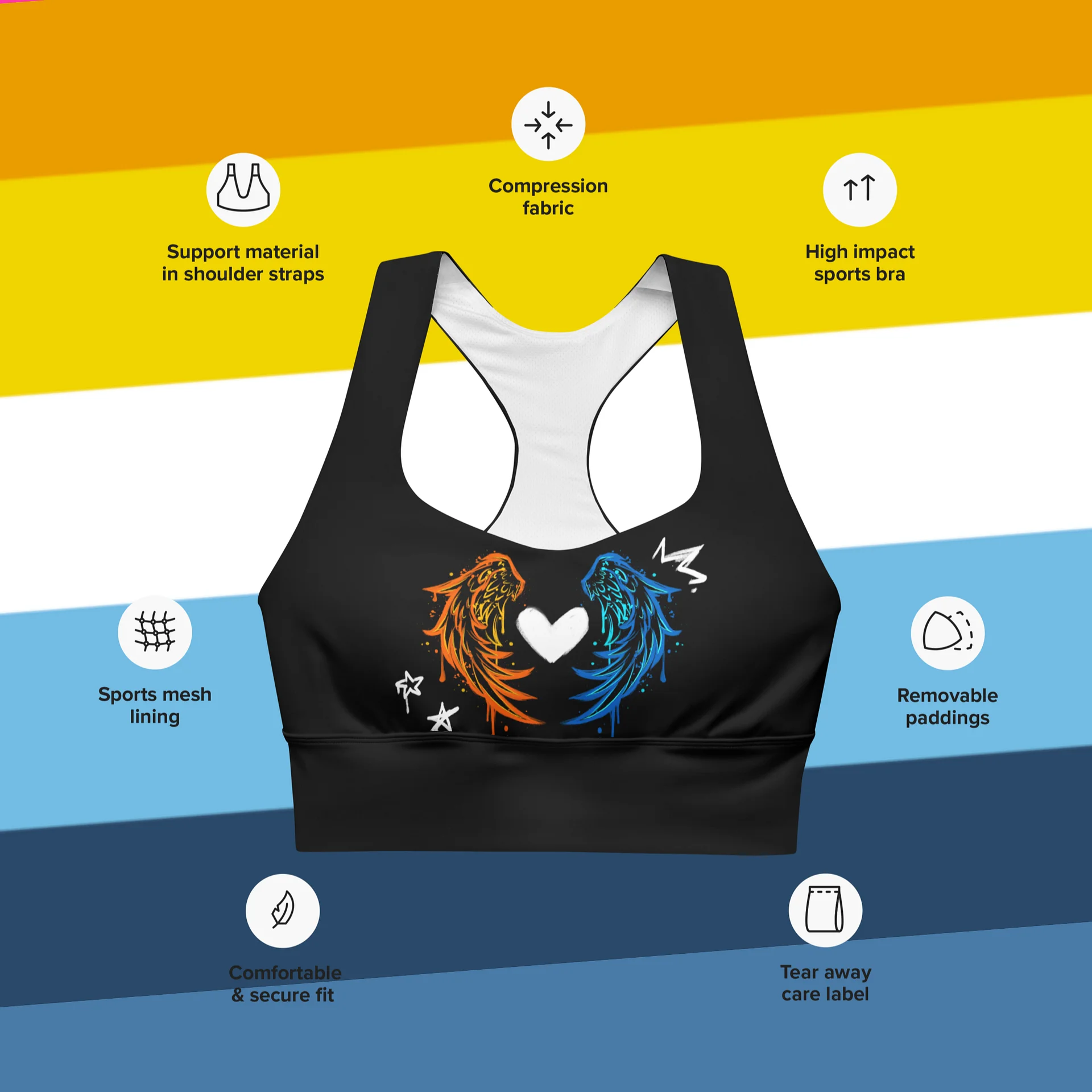 RISE Collection: Subtle Aroace Pride Phoenix Mild Compression Sports Bra product image (3)