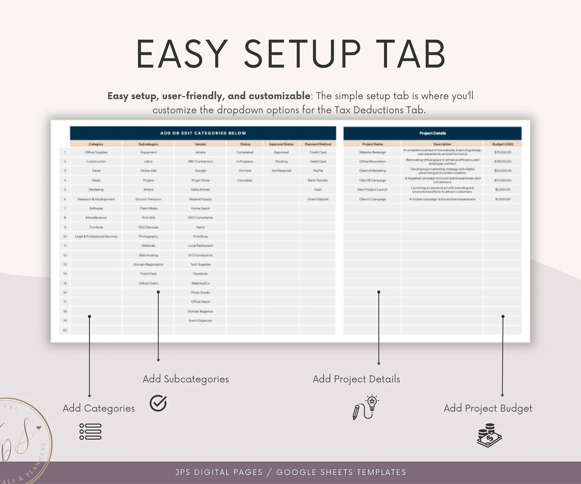 Project Cost Tracker & Dashboard Spreadsheet, Google Sheets Template, Business Cost and Expenses Tracking, Project Budget, 2024-2025 Version product image (3)