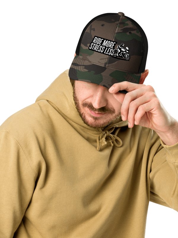 Stress Less Camo Trucker Hat | Ride more stress less product image (2)