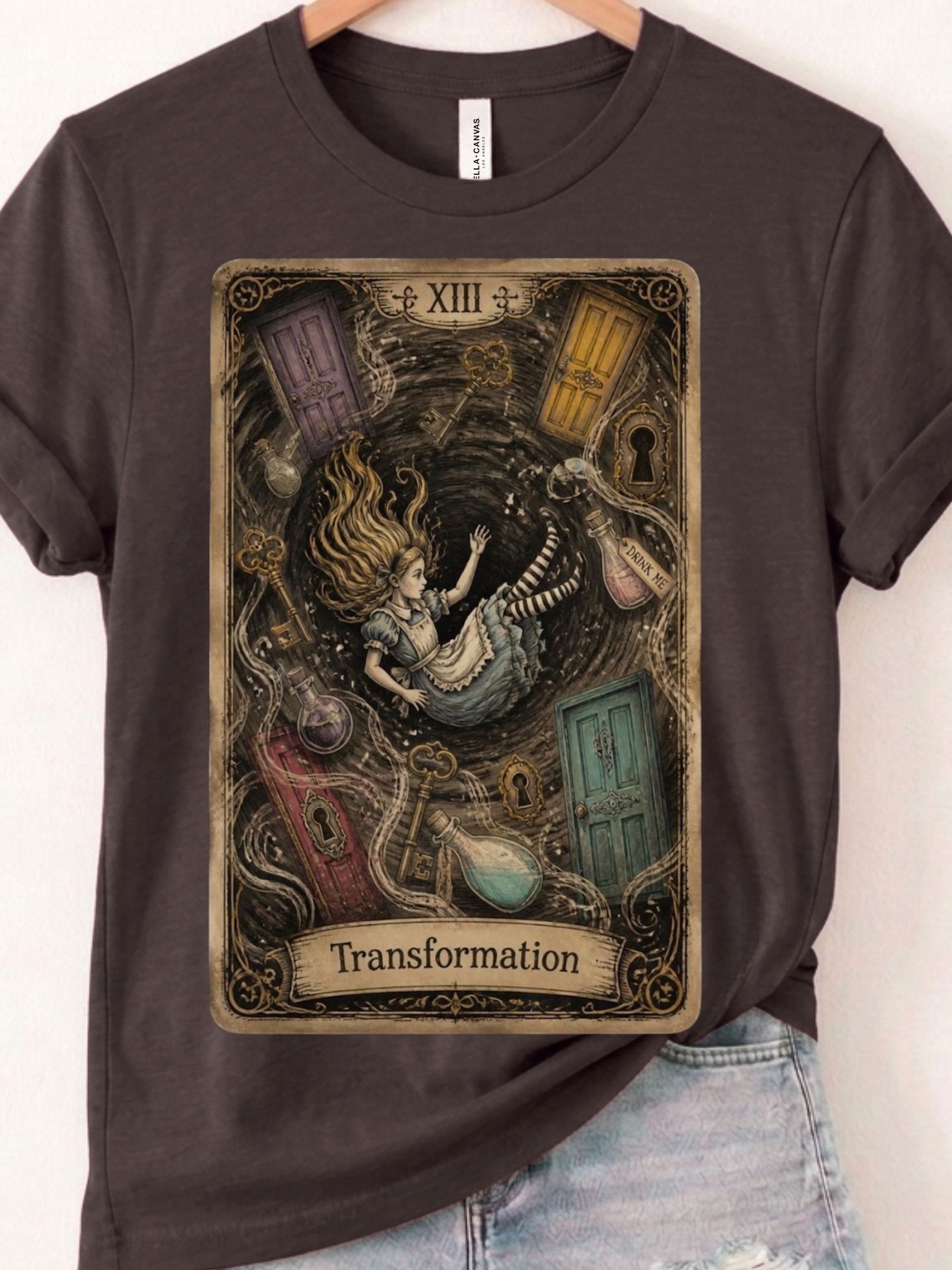 Wonderland Transformation Shirt, Surreal Alice Tarot Card Graphic product image (1)