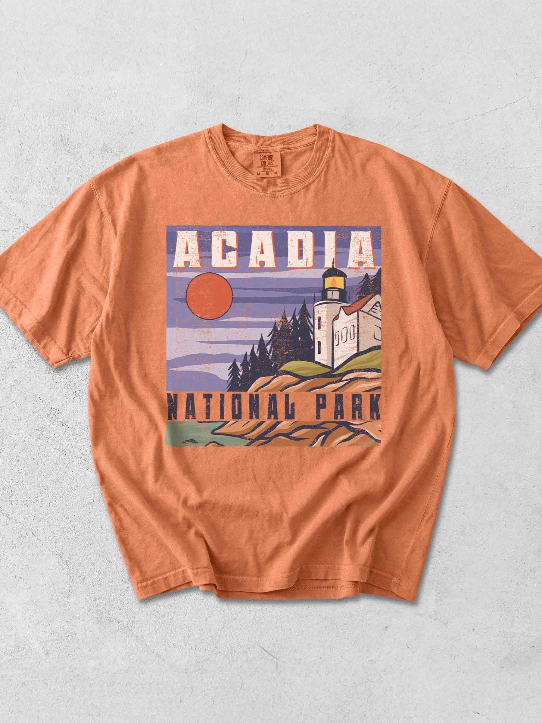 Acadia National Park Maine Shirt – Vintage Lighthouse Coastal Sunset Retro Travel Tee product image (1)