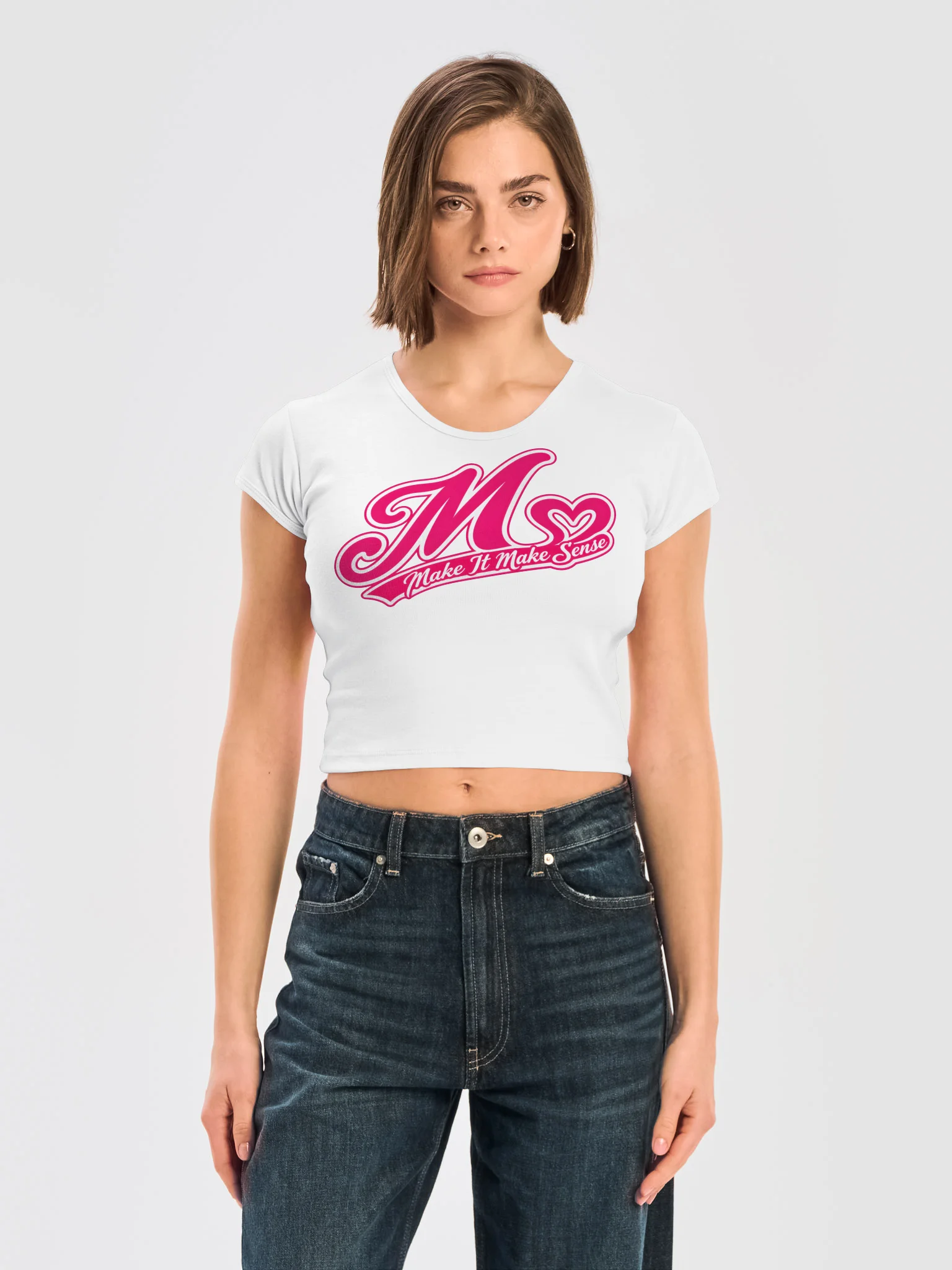 Make It Make Sense Women’s Pink Heart Logo Baby Tee product image (4)