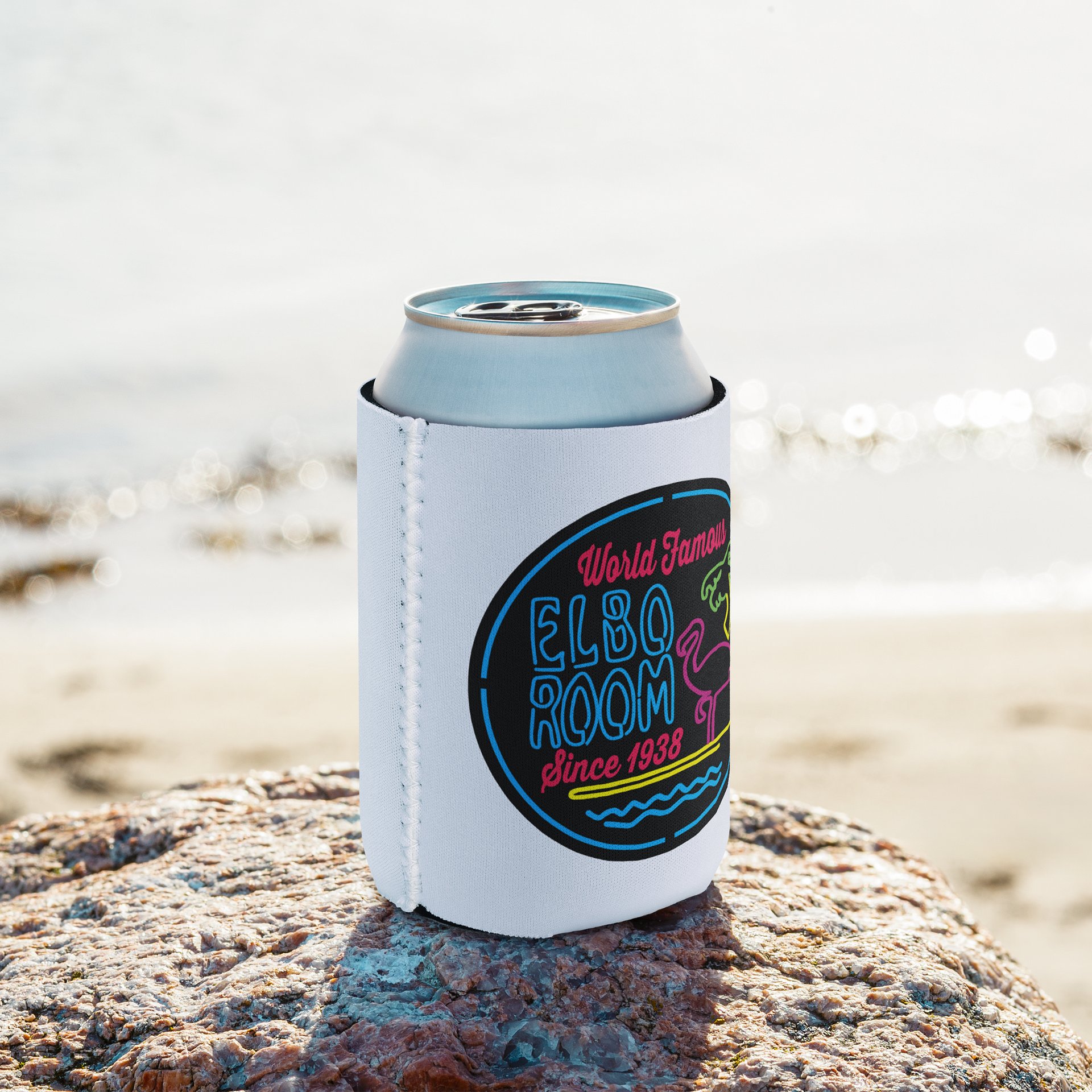 Elbo Room World Famous Neon Flamingo Can Koozie | Classic White product image (9)