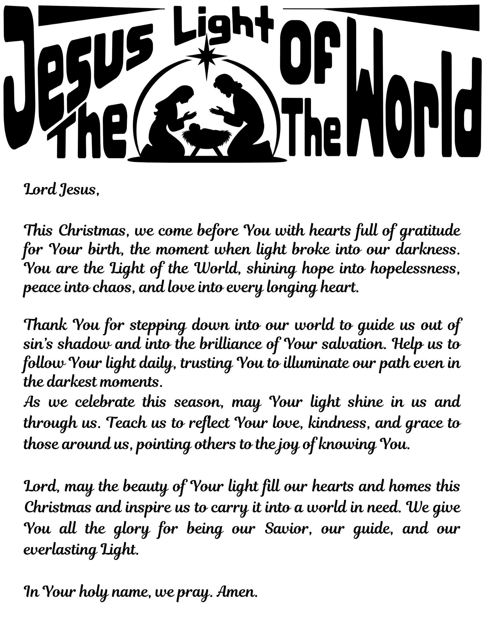 Jesus Light Of The World Christmas Prayer- Newsletter Freebie product image (1)