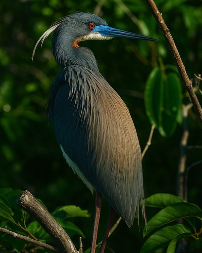 Tricolored heron perched in the Florida wetlands, catching the last light of the day. #robinmehdee