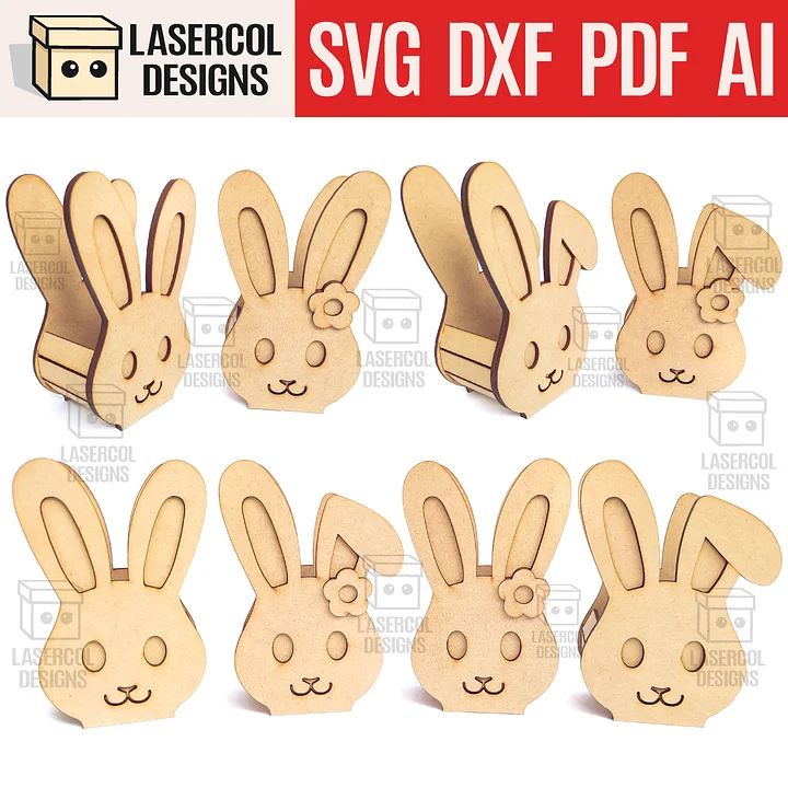 Easter Bunny Basket Set 1 (4 Styles, 2 Sizes) - Laser Cut Files product image (1)