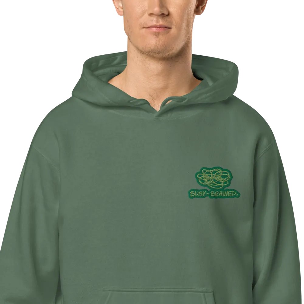BUSY-BRAINED (L.C. moss design) embroidered pigment hoodie product image (1)