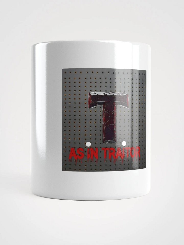 T as in traitor white glossy stainless steel mug by dark alphabet product image (1)