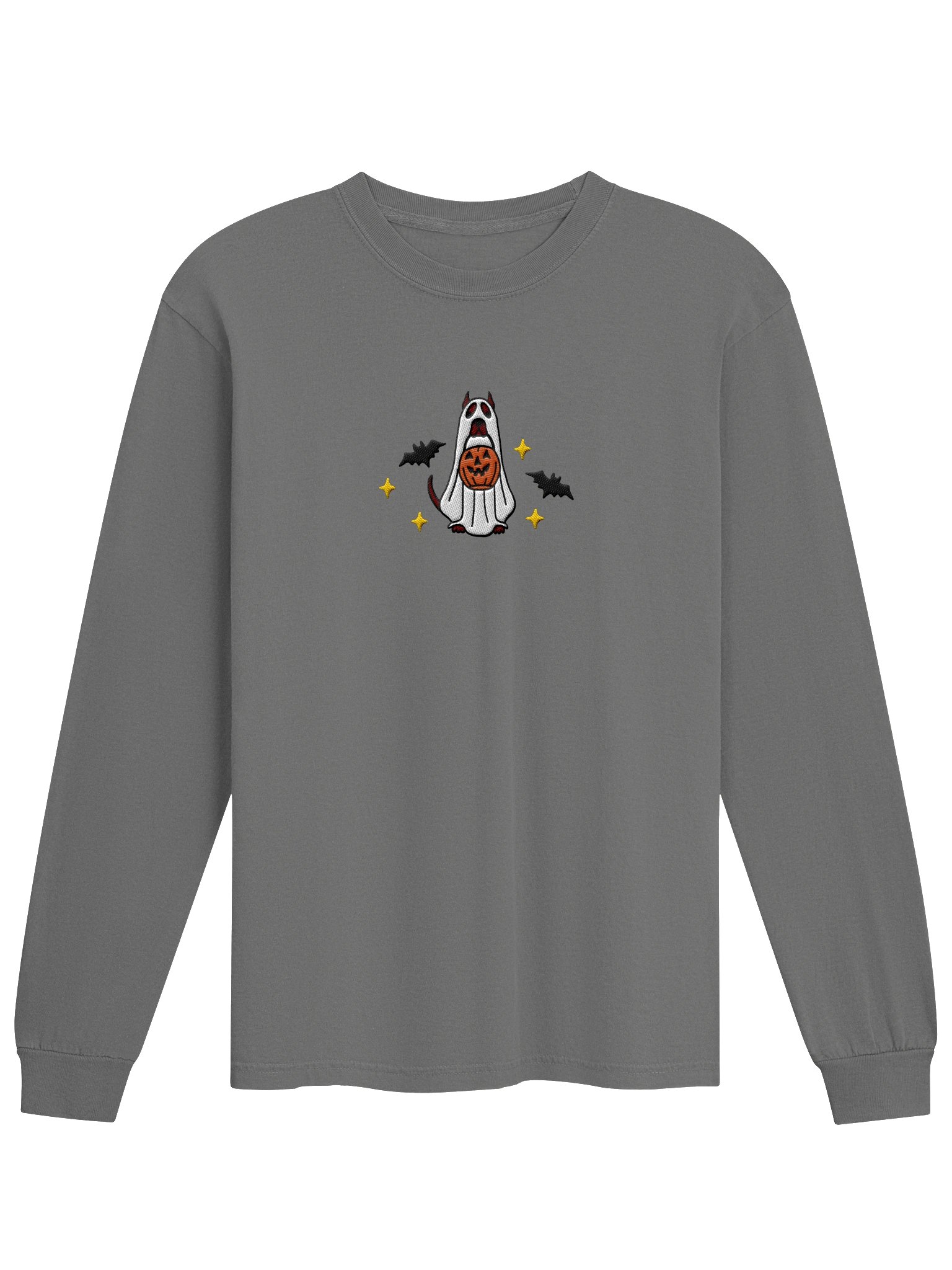 Halloween Pit Bull/ Staffordshire Terrier(Brindle, Cropped Ears) Embroidered Long-Sleeve T-Shirt product image (9)