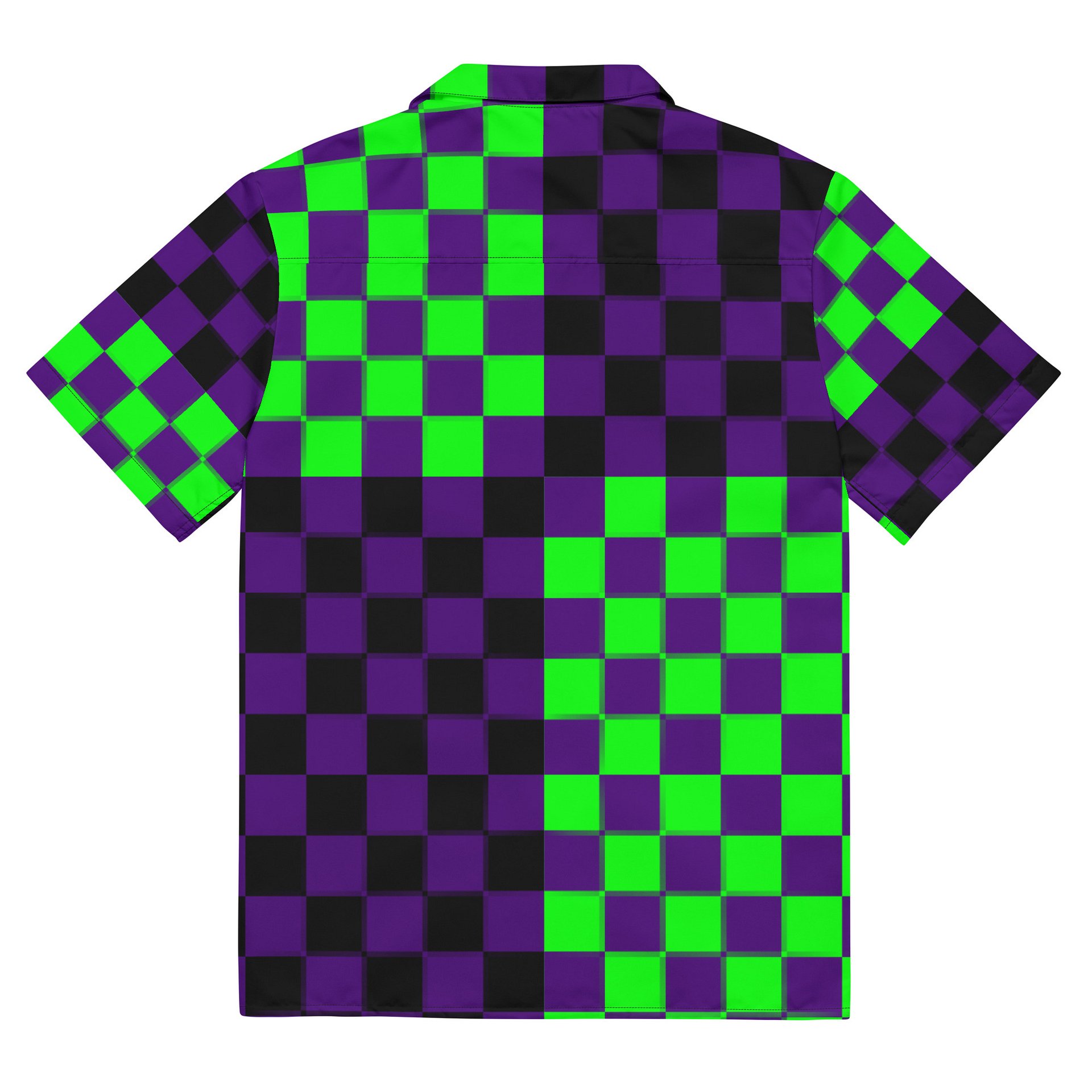 Twisted Clowncore Checkers Button Shirt, Retro Style Silly Circus Top, Fun Festival Fashion, Black Purple Neon Green Weird EDM Rave Clothes product image (7)