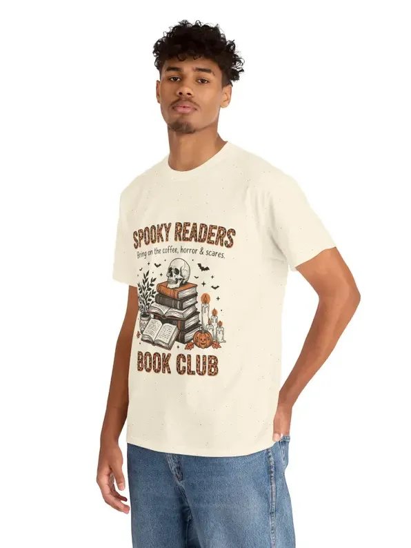 Spooky Readers Book Club T-Shirt | Halloween Reading Stack, Skull & Pumpkins product image (2)