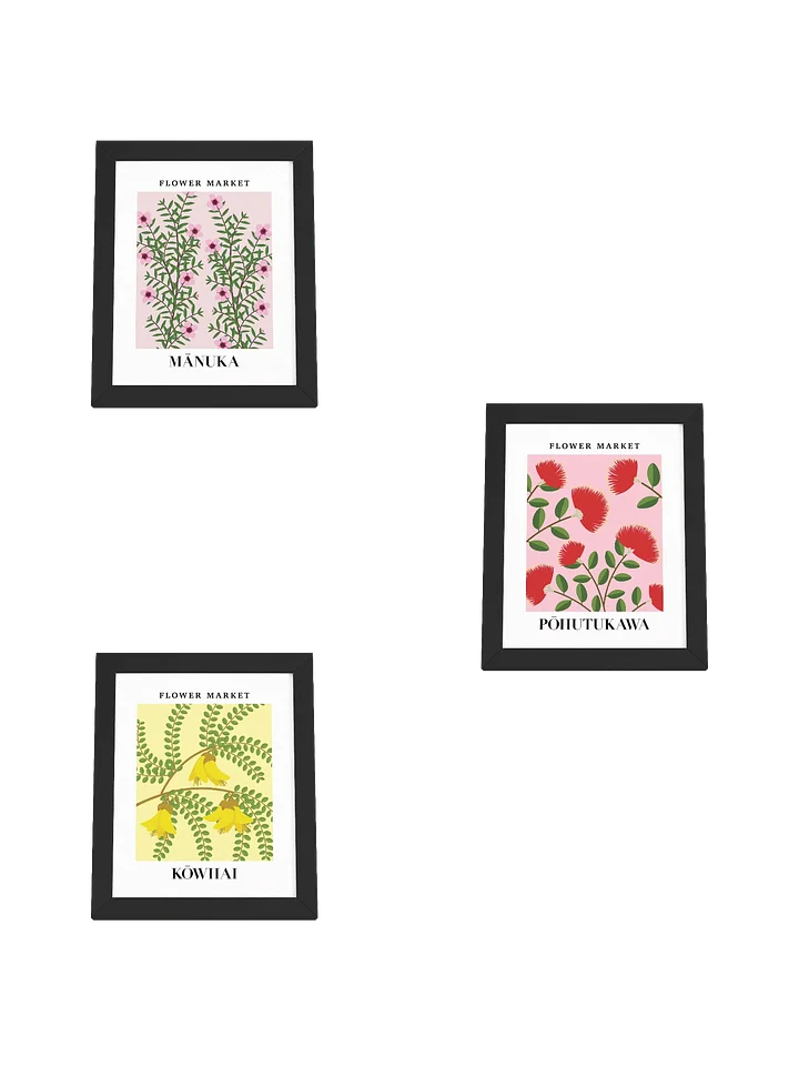New Zealand Flower Market Wall Art - Pohutukawa Kowhai Manuka Flowers - Framed product image (2)