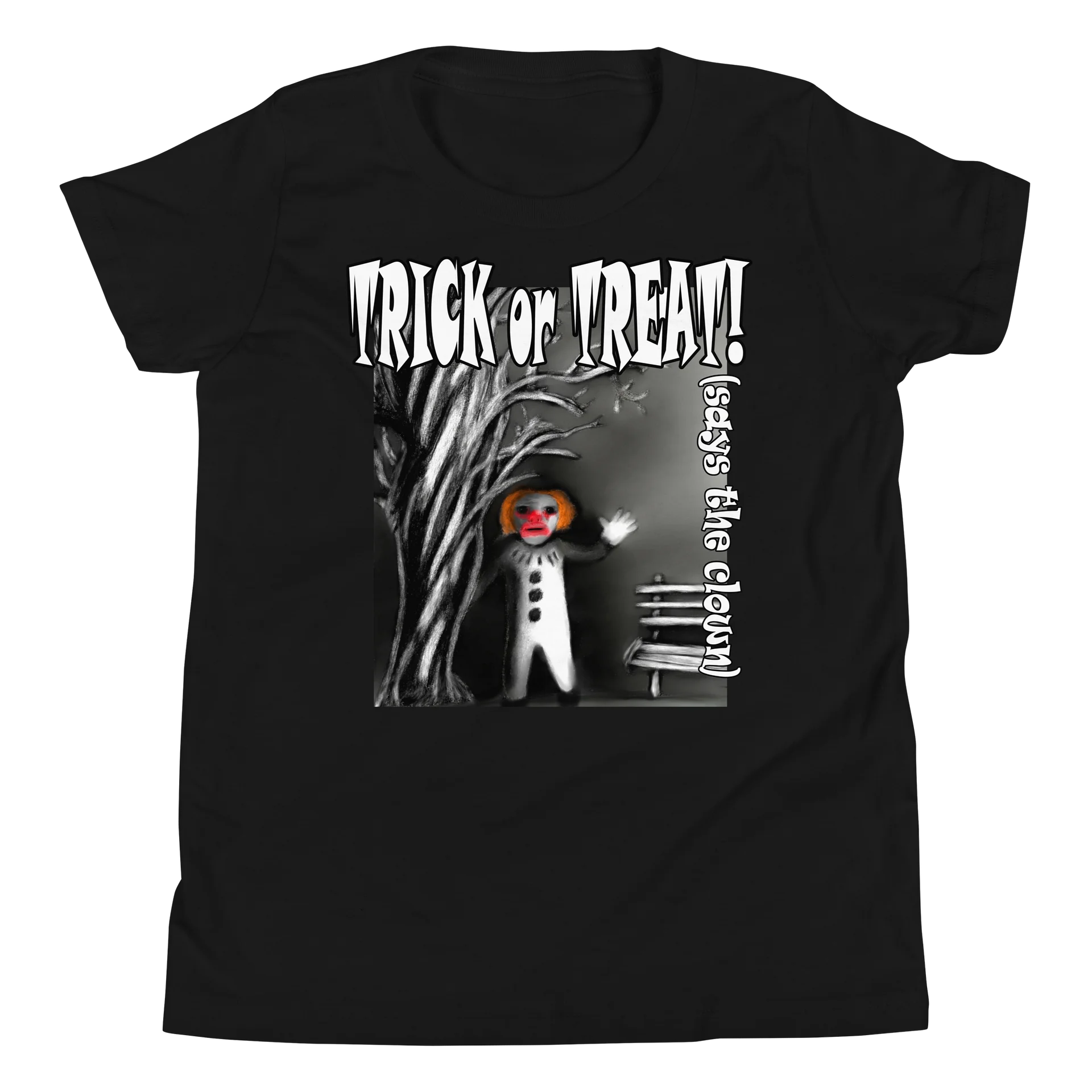 Clown "Trick or Treat" T-Shirt. Youth Short Sleeve T-Shirt - Bella+Canvas product image (1)