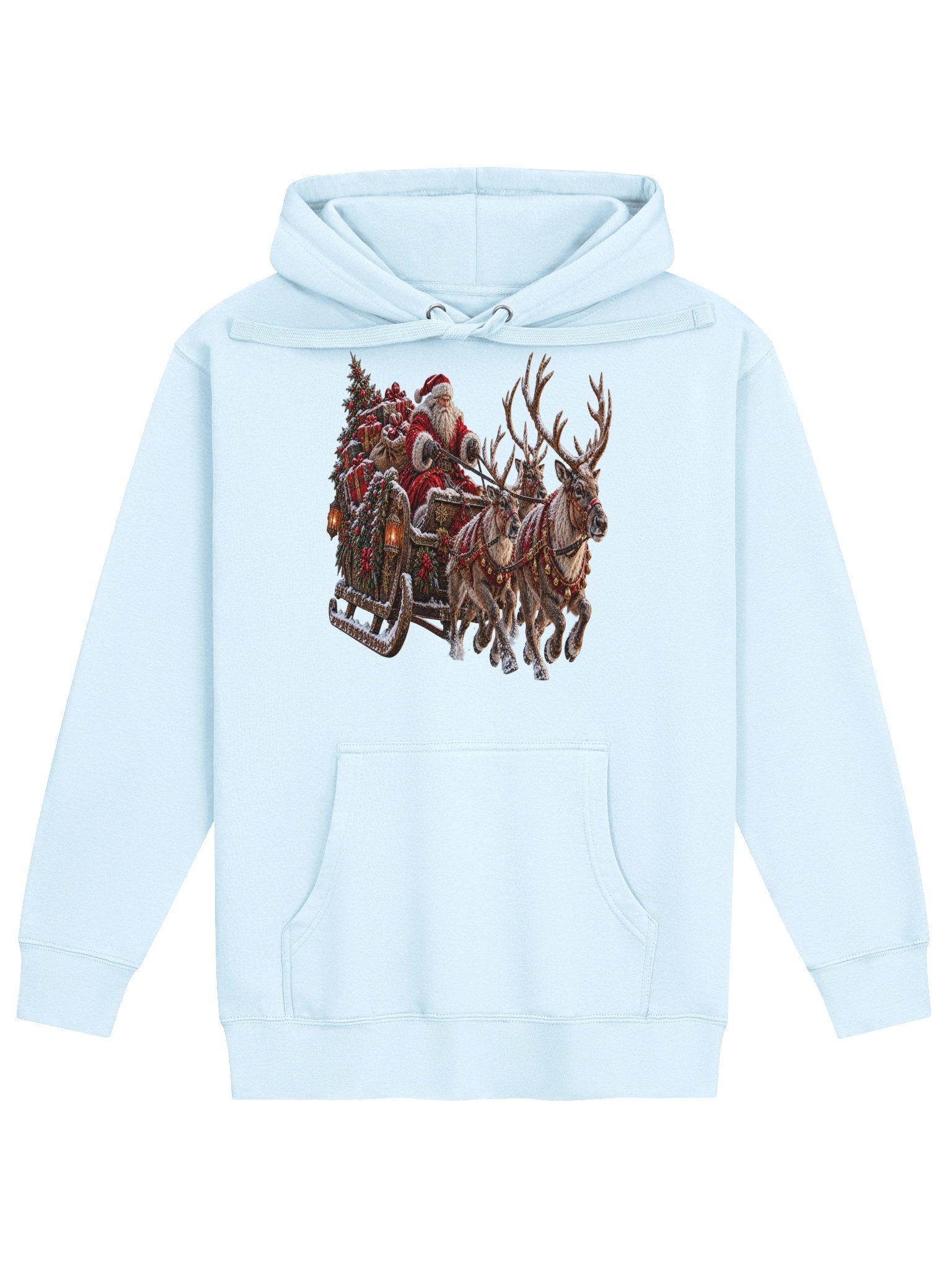 Santa Sleigh Holiday Hoodie | Vintage Reindeer Apparel product image (1)