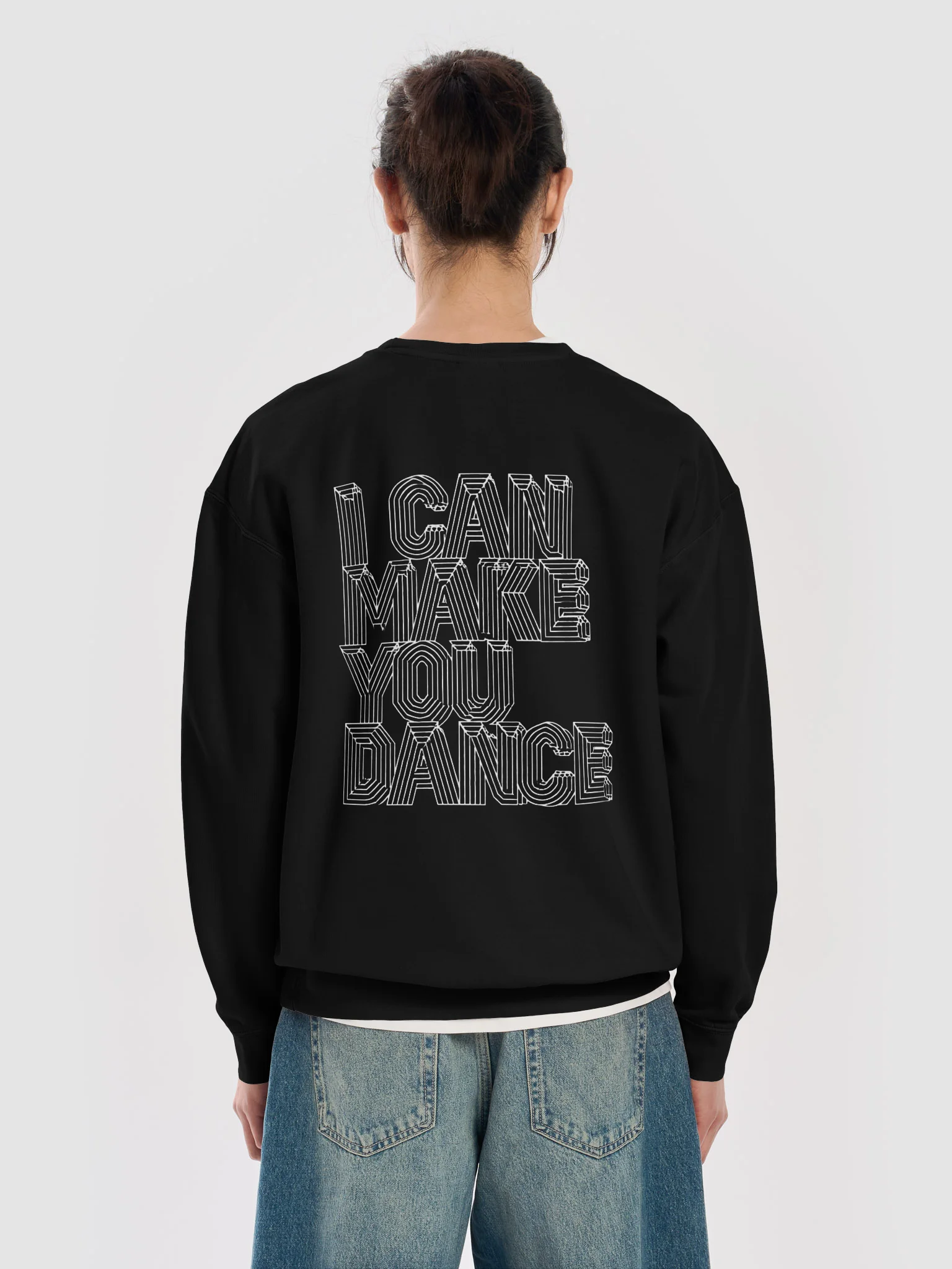 LABEL LOGO W/ I CAN MAKE YOU DANCE ON BACK (Unisex Garment-Dyed Fleece Crewneck Sweatshirt) product image (4)