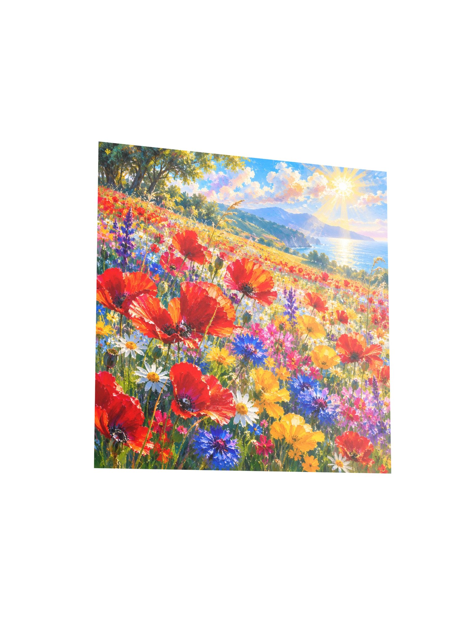 Colorful Wildflower Coast Oil Painting Poster 10x10 | Bright Floral Ocean Wall Art product image (4)