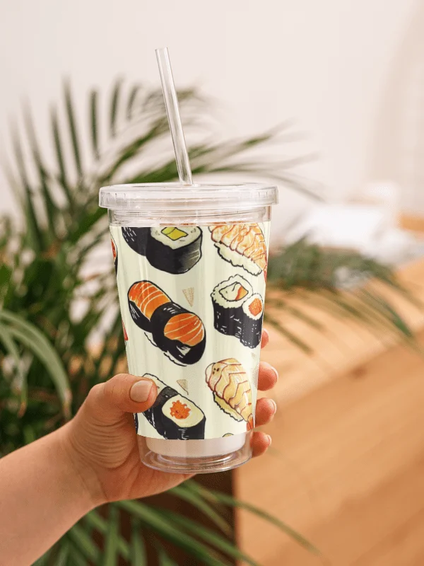 Japanese Sushi Acrylic Tumbler with Straw | Cute Watercolor Food Print Cup product image (1)