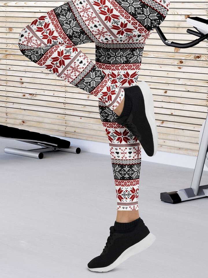 Winter Fair Isle Pattern Leggings, Red & Black product image (1)