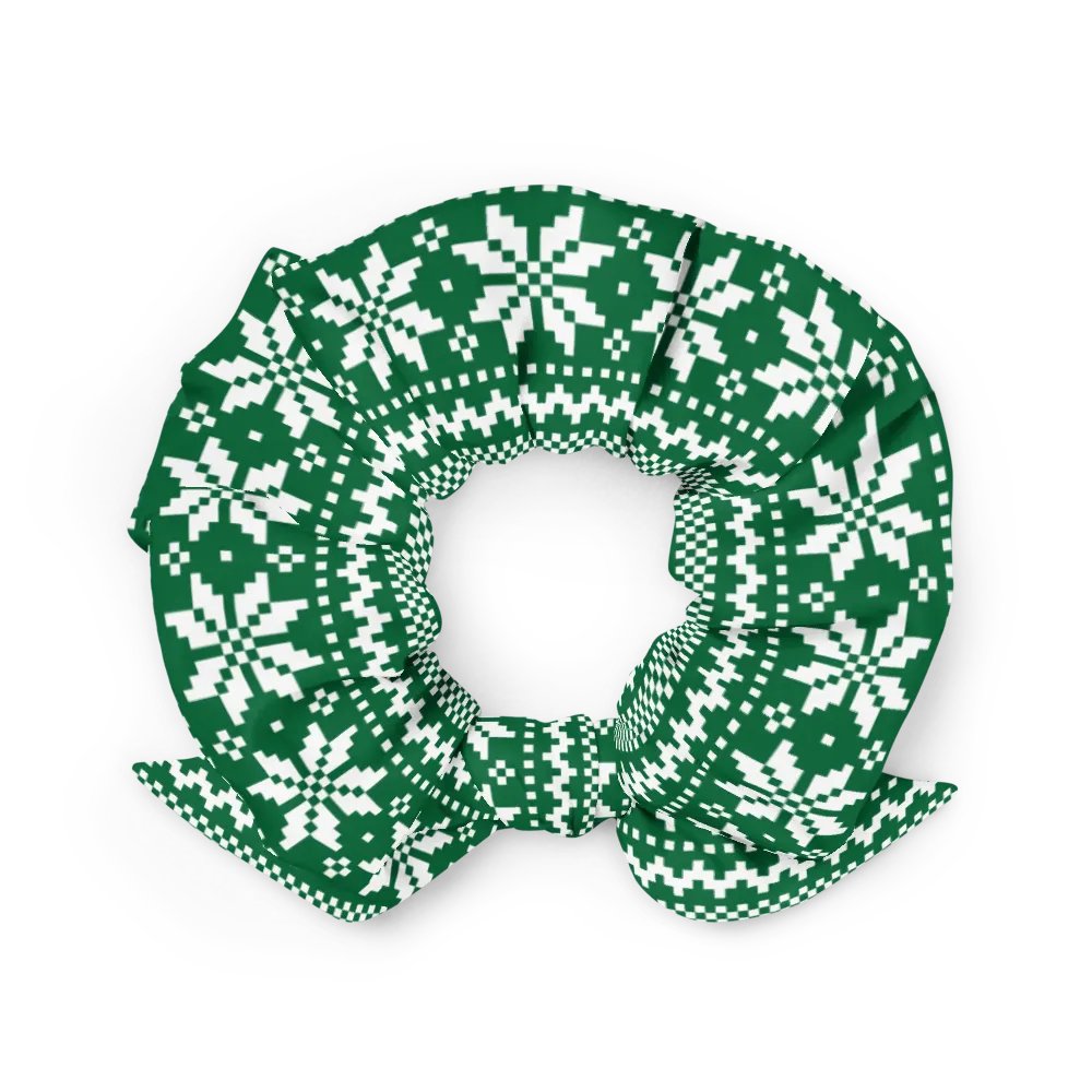 Winter Green Snowflake Scrunchie with Bow product image (2)