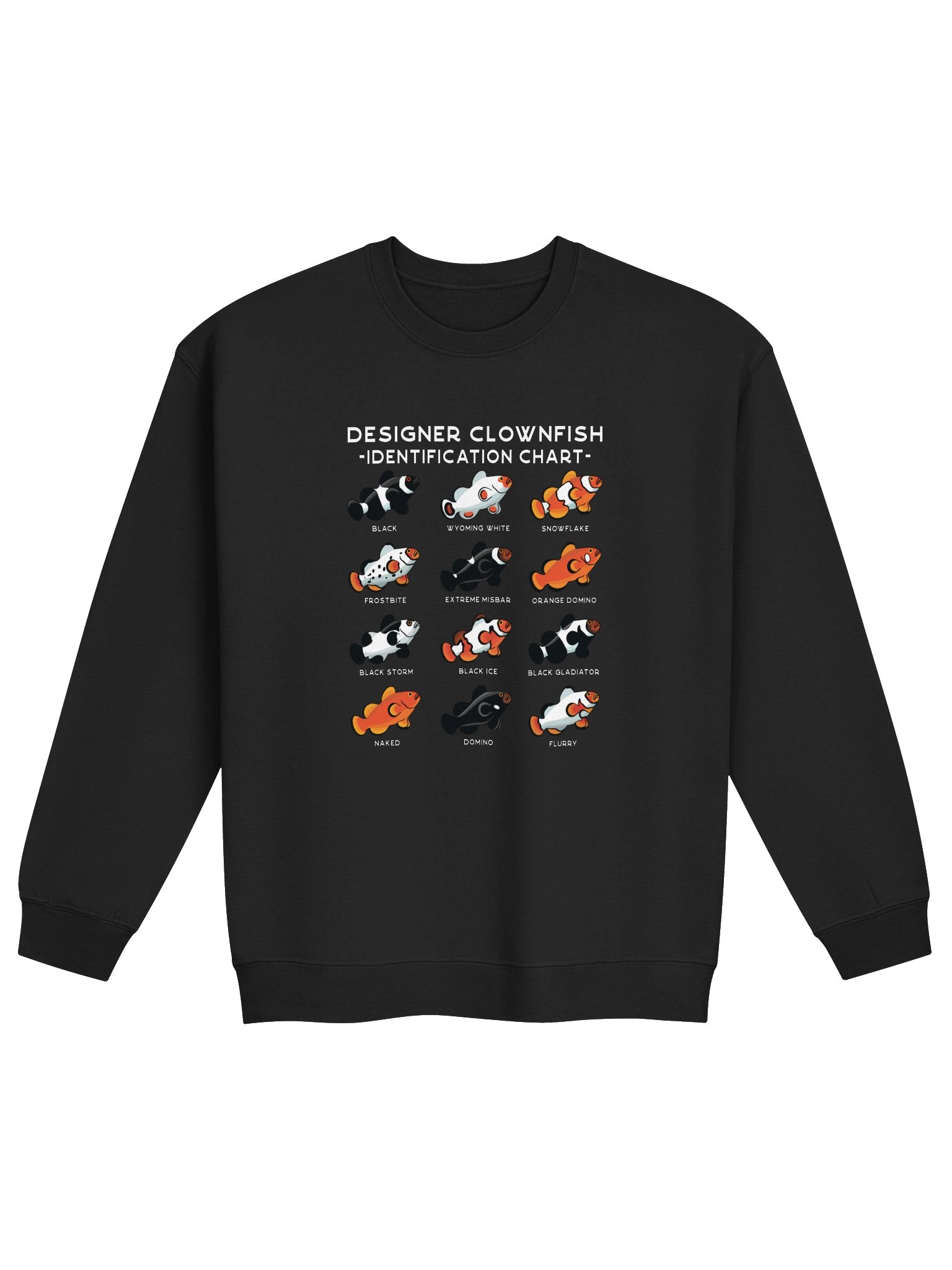 Designer Clownfish Identification Chart Sweatshirt for Reef Aquarium Lovers product image (1)
