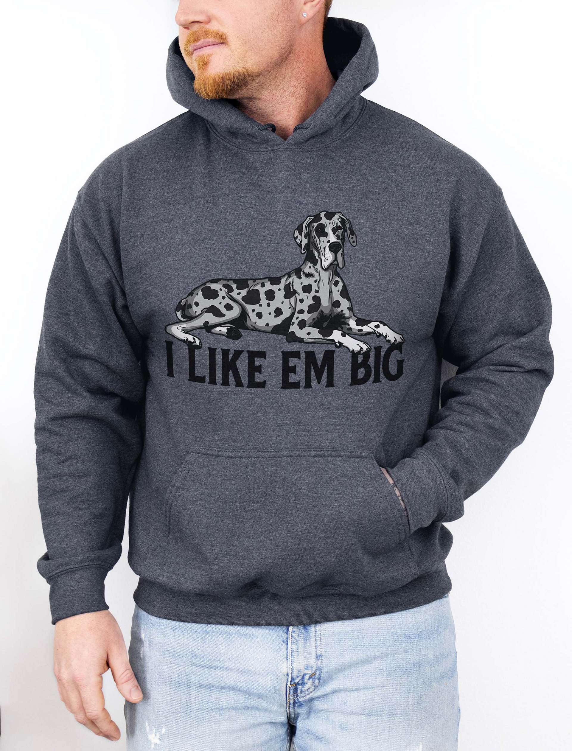 I Like Em Big Hooded Sweathirt of a Great Dane (Harlequin) | Funny Hoodie for Great Dane Paw-rents product image (2)