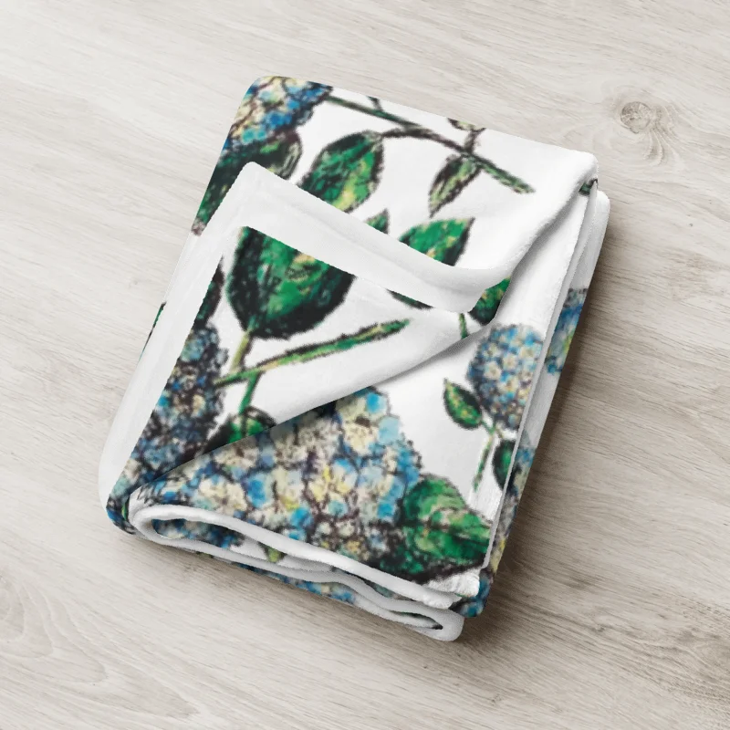 Blue Hydrangeas | Coastal Floral Throw Blanket in Soft Fleece product image (8)