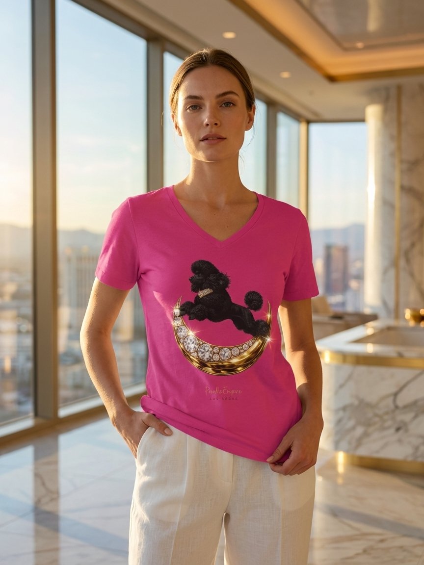 Moon Black Poodle V-Neck Tee Light | Poodle Empire product image (4)
