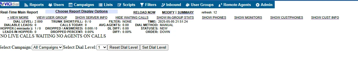 Vicidial Dial Level Adjustment In RealTime Reports product image (1)