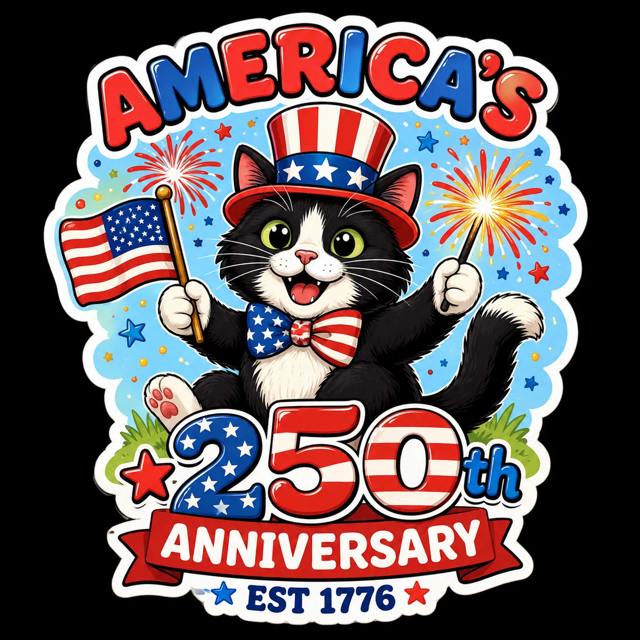 America's 250th Anniversary Tuxedo Cat Sticker product image (1)