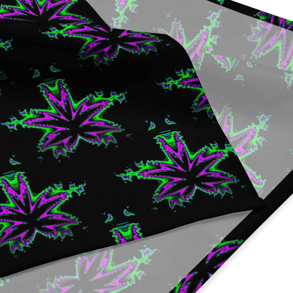 Weird Weed Twisted Budz Bandana, 420 Pot Leaf Pattern Accessory, Neon Pink Green Blue Cannabis Art product image (3)