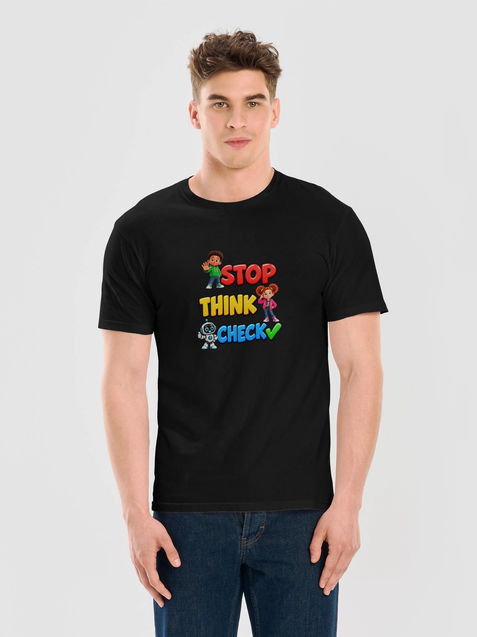 Stop, Think, Check Adult Unisex T-Shirt | Marcus & Byte product image (109)