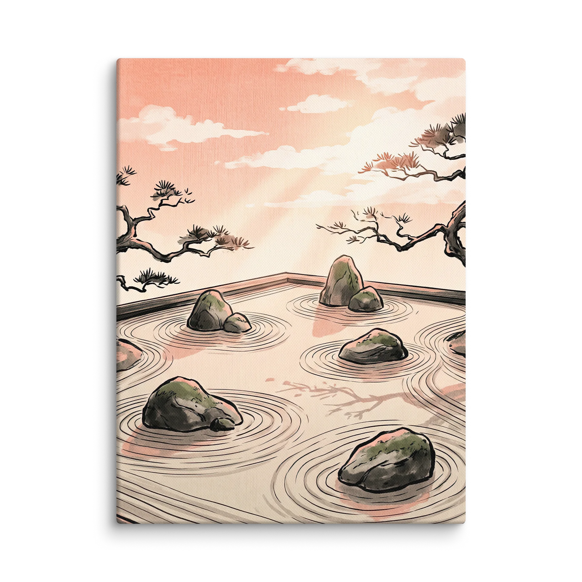 Serene Kyoto Rock Garden Canvas - Zen Minimalist Wall Art product image (1)