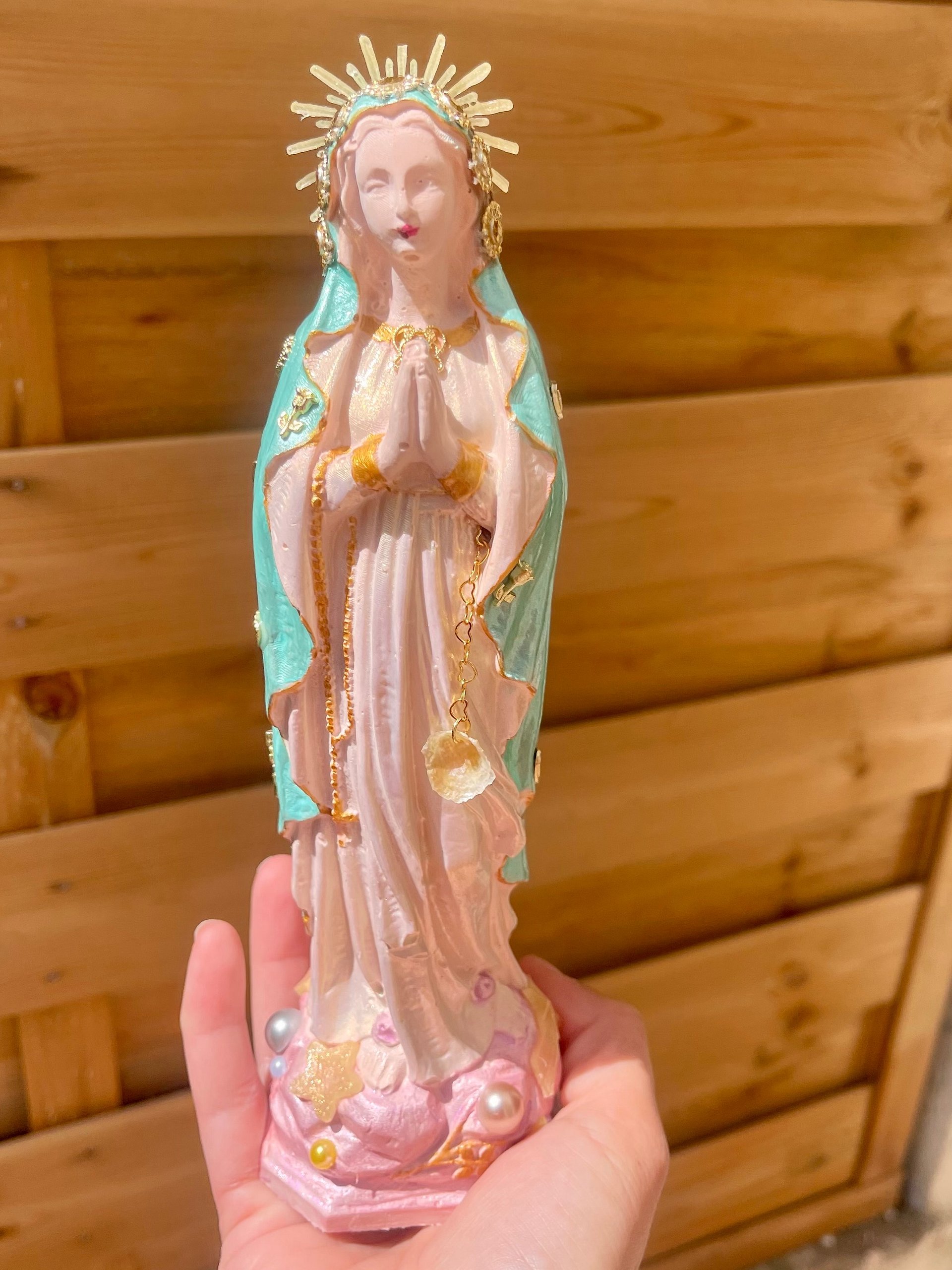 Handmade Virgin Mary Statue | Stella Maris Seashell Decor, French Riviera Artisan Figurine product image (7)