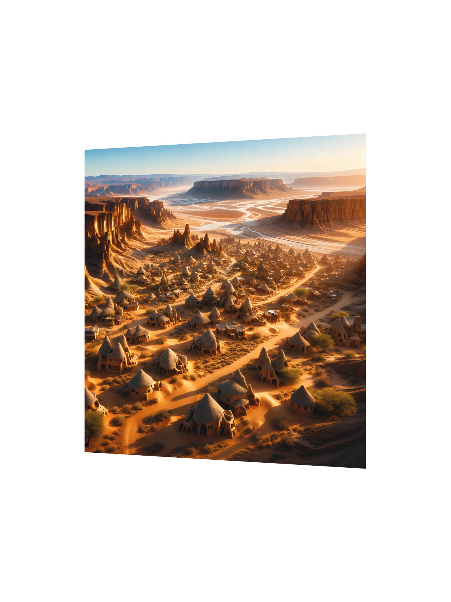 Golden Desert Village Canyon Landscape Art Print product image (3)