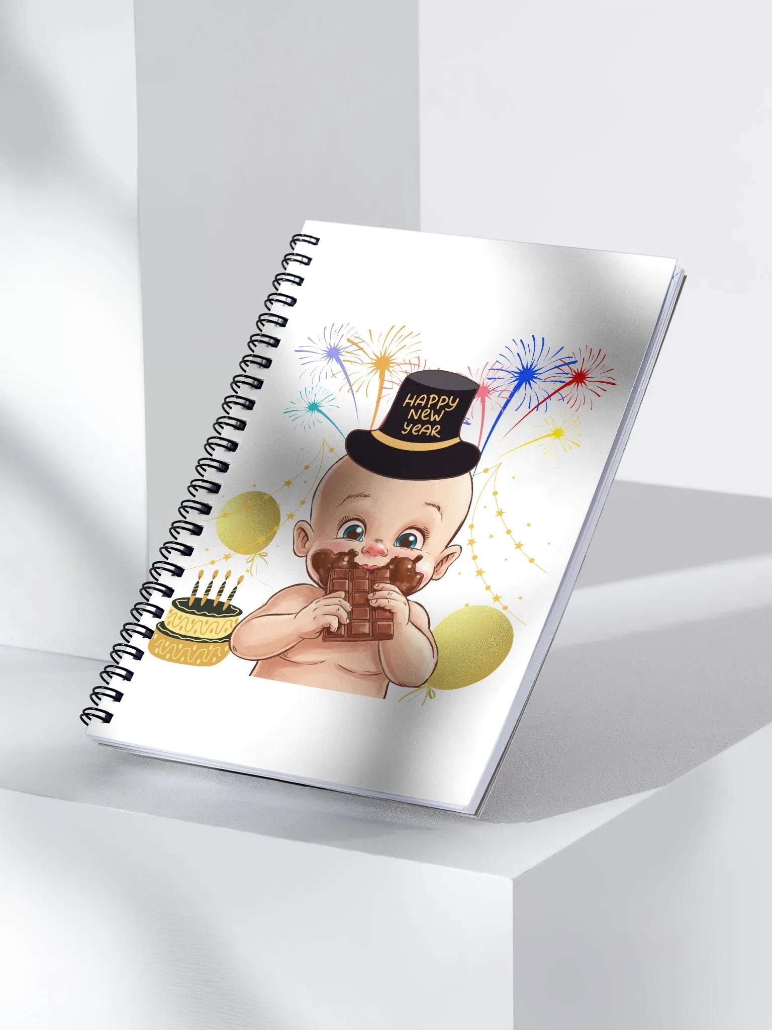 Baby New Year Eating Chocolate Spiral Notebook product image (3)