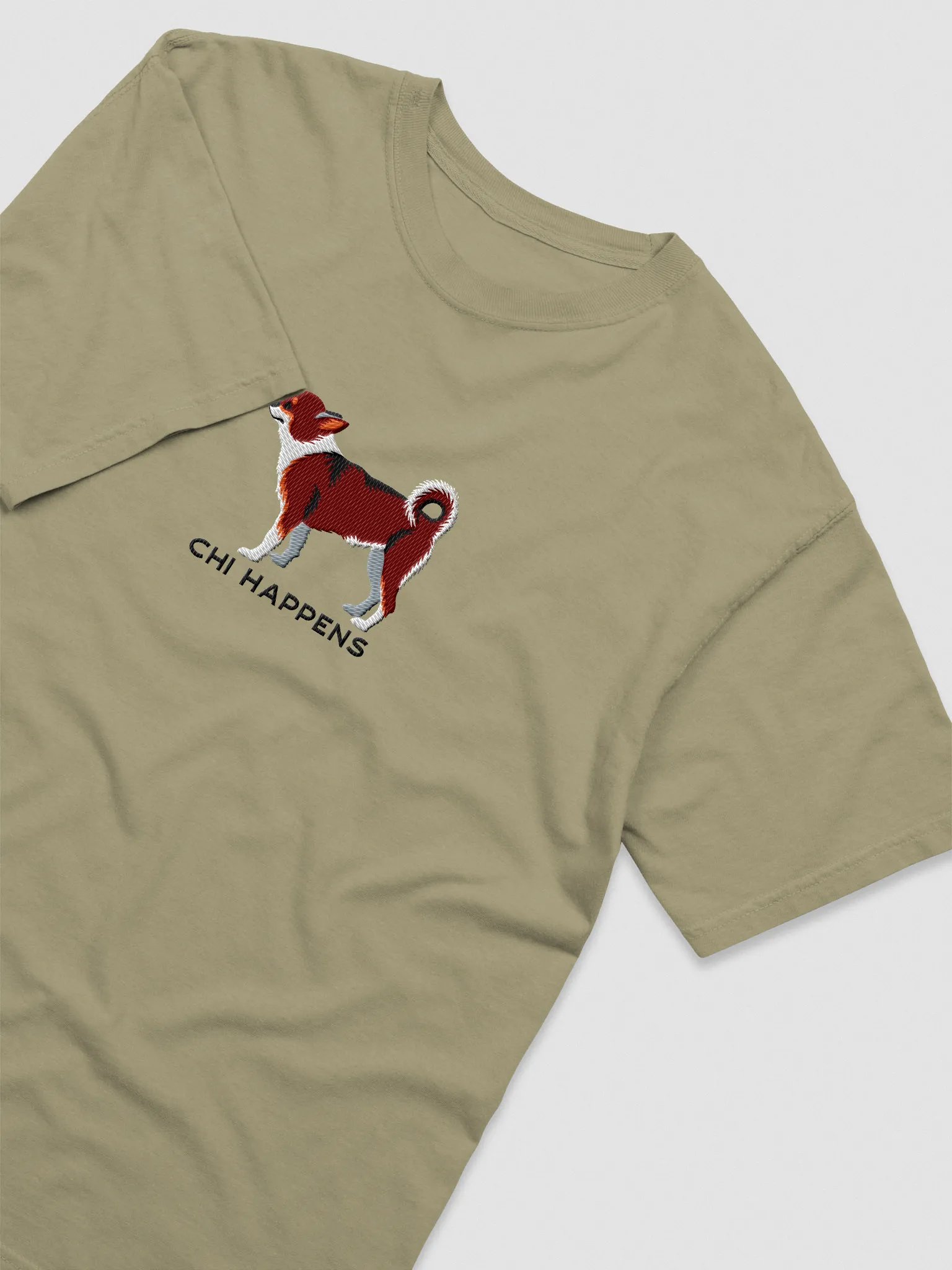 Chi Happens T-Shirt(Embroidered) of a Chihuahua(Red Tricolor) product image (6)